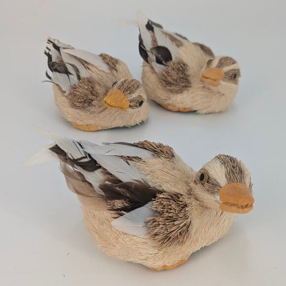 Trio Sisal Ducklings Easter Decor Baby Water Fowl Straw Bristle Feather Bird VTG - Picture 1 of 10